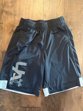 YL Under Armour Black Athletic Shorts with White Trim